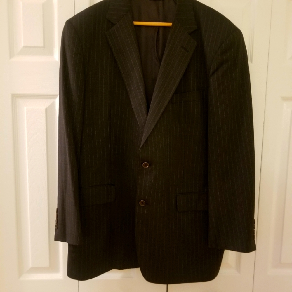 Brooks Brothers Men 1818 Madison Black  Wool Stripe Blazer Jacket 46L 41W
